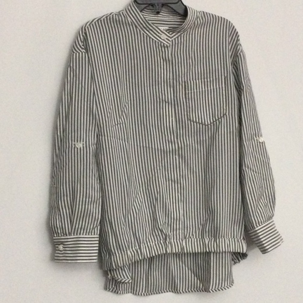 NWT Brunello Cucinelli $350 Girls Silk Hi Lo Blouse Sz 6 Gray and White Stripes